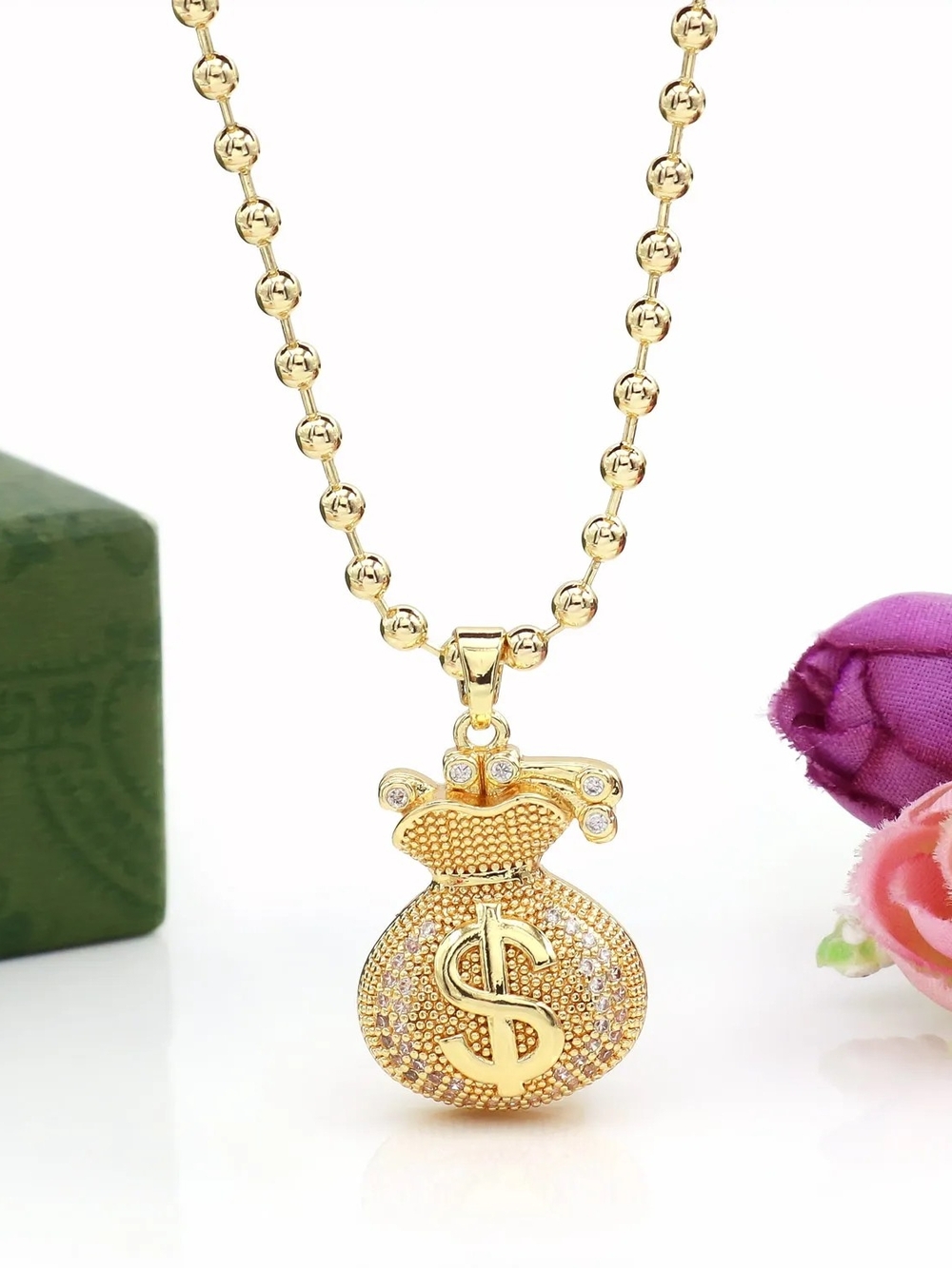 Gold Money Bag Pendant Necklace - Women Jewelry